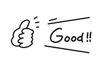 手描き風 落書き風 ラフな手のジェスチャー　GOOD　オーケー アイコンとふきだしのイラスト