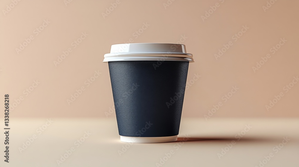 Poster a black coffee cup with a white lid stands upright on a smooth surface. the simplistic design highli
