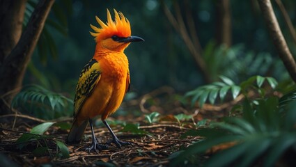The bowerbird with flame-colored plumage