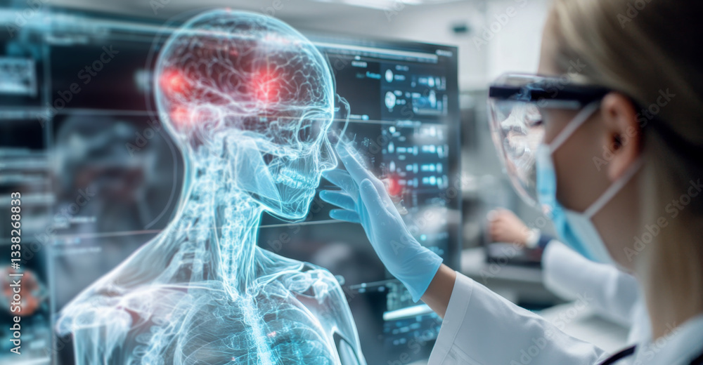 Poster medical interns focus on innovative training techniques using holographic displays. they interact wi