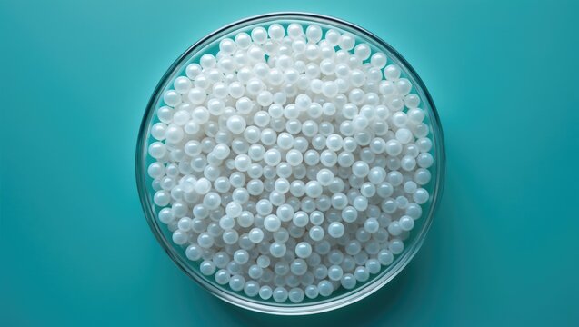 Transparent Polyethylene pellets. Raw plastic material. High Density Polyethylene.