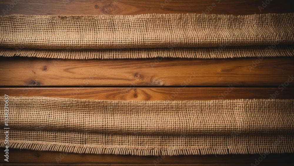 Poster burlap sacking background on a wooden surface