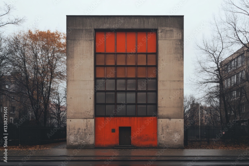 Aufkleber modern geometric structure against moody sky generative ai