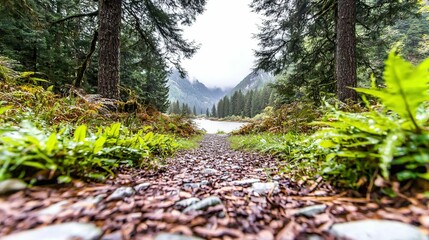 Forest path leading to a lake