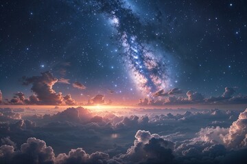 Naklejka premium Stunning Night Sky View of Stars and Cosmic Clouds in the Expansive Universe