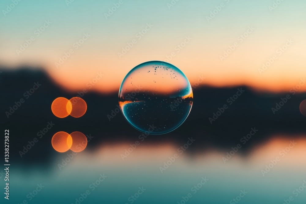 Poster reflecting twilight in a floating bubble generative ai