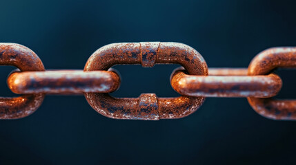 Fototapeta premium Close up shot of thick, ancient chain showcasing its rusted texture and strong links, evoking sense of history and durability