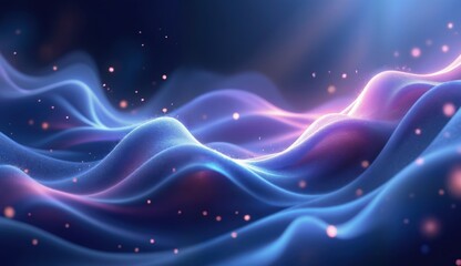 Fototapeta premium An ethereal, abstract landscape unfolds in a deep, cosmic blue, featuring gently undulating waves illuminated by a soft