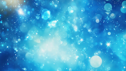 dreamy blue background with sparkling bokeh lights creates magical and serene atmosphere, perfect for festive or celebratory designs. soft glow and twinkling stars add touch of wonder
