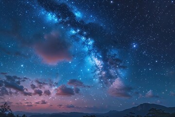 Fototapeta premium Celestial Twilight Glow with Azure Cosmic Sky and Twinkling Stars