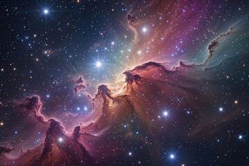 Obraz premium Vibrant Nebula Surrounded by Glimmering Stars and Cosmic Dust in Expansive Universe