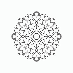 Easy Floral Mandala Coloring Page, round lace round ornament. mandala line art design