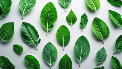 Fototapeta premium Falling sage leaves separated on a white background, complete depth of field.