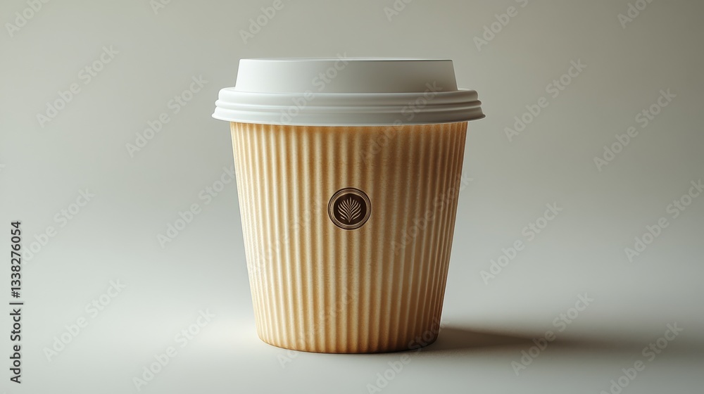 Poster a simple coffee cup sitting on a smooth, light surface showcases its textured exterior and minimalis
