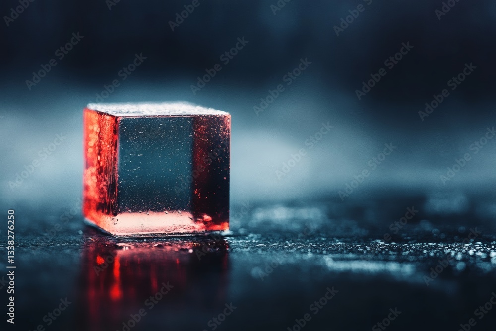 Aufkleber glowing red cube on a misty surface at night generative ai