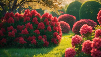 A stunning, vibrant red azalea bush is showcased in full bloom.