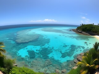 Obraz premium Beautiful Turquoise Coral Reef Lagoon Under Clear Blue Sky.