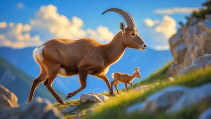 The Balkan Chamois, Rupicapra rupicapra balcanica, in the mountains.