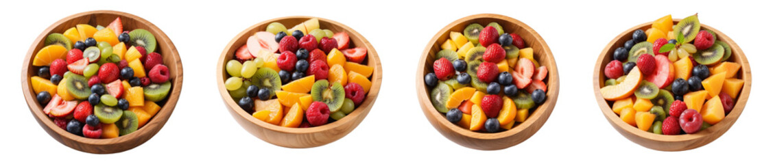 Colorful Fresh Fruit Salad in a Wooden Bowl

