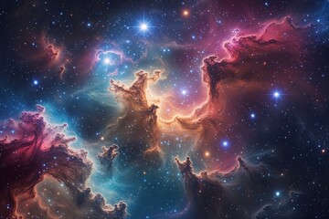 Fototapeta premium Vibrant Cosmic Nebula Scene with Shining Stars for Galactical Exploration