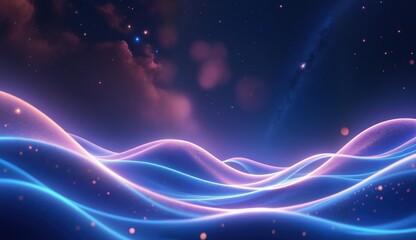 Fototapeta premium An ethereal, abstract landscape unfolds in a deep, cosmic blue, featuring gently undulating waves illuminated by a soft