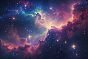 Fototapeta premium Vibrant Nebula and Twinkling Stars Ethereal Universe Background Image