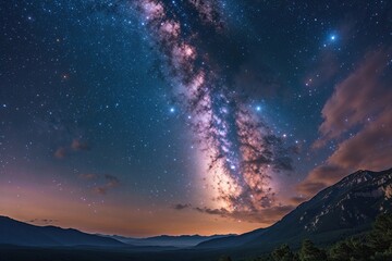 Fototapeta premium Stunning Milky Way and Shimmering Stars on an Expansive Night Sky Canvas