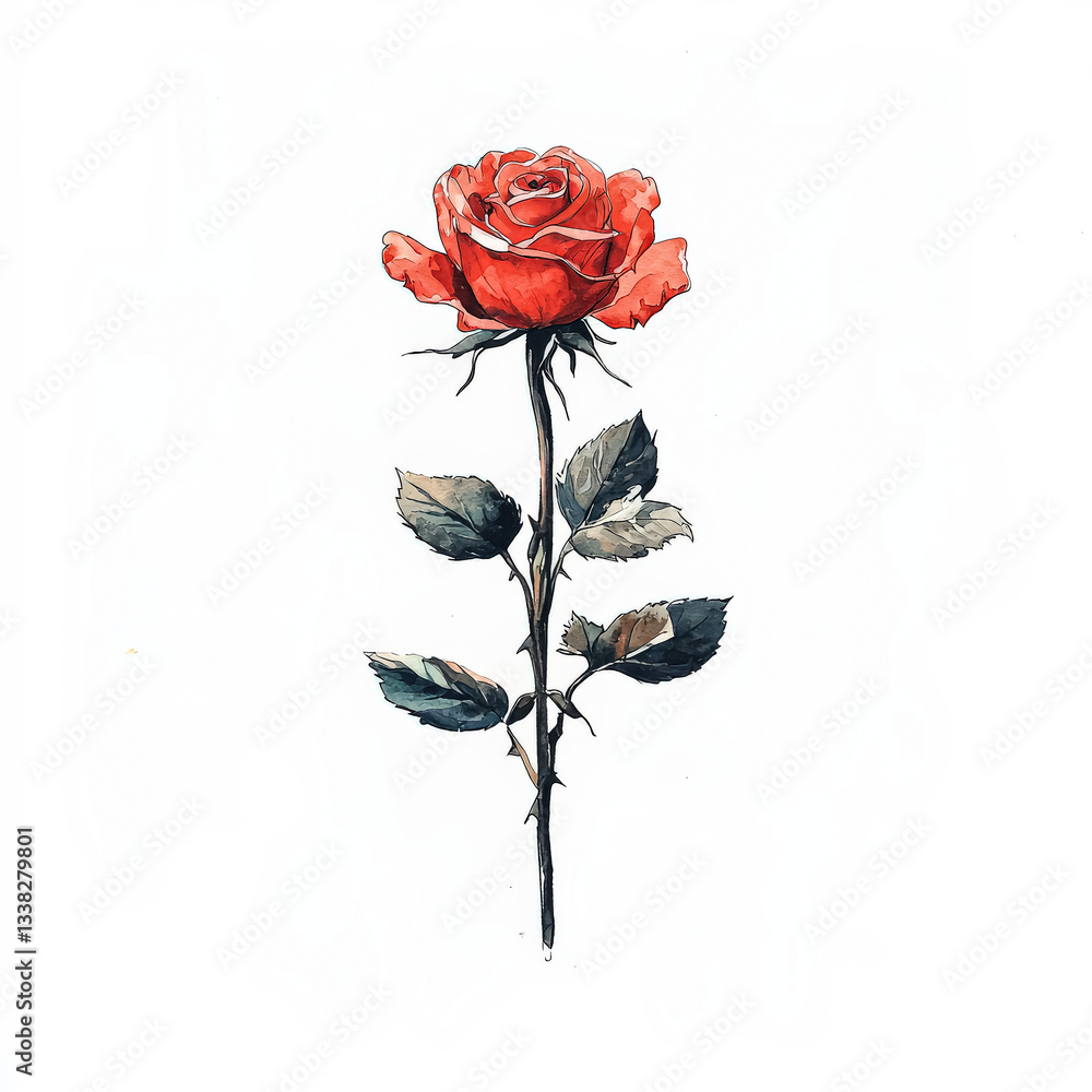 Poster single red rose is the main focus of the image. the rose is depicted in a very simple and minimalist