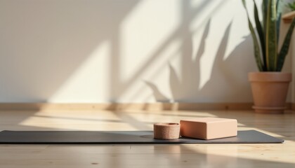 Yoga mat blocks with peaceful mood representing wellness
