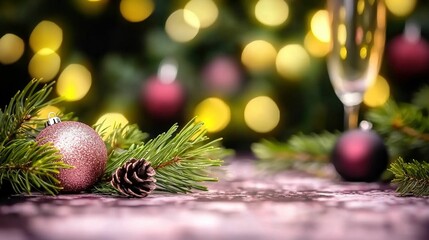 Festive Christmas decorations with champagne