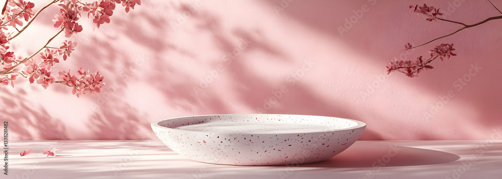 Poster 3d rendering of a pink background with an empty podium for product display presentation