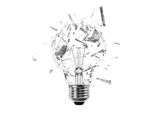 A broken light bulb isolated on a white background, symbolizing a concept of failure or disruption in modern design, suitable for creative or conceptual visuals.
