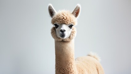 Obraz premium Light fawn young alpaca, set against a white background.