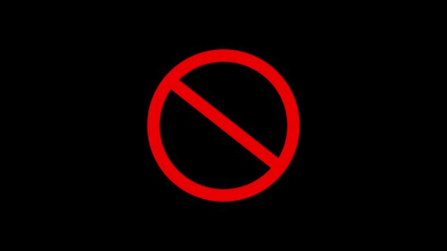 Red sign stop, cross, x, ban, cancel, prohibited icon animation on blavk background.4k