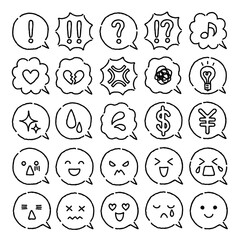 ふきだしアイコンセット-感情表現-線画