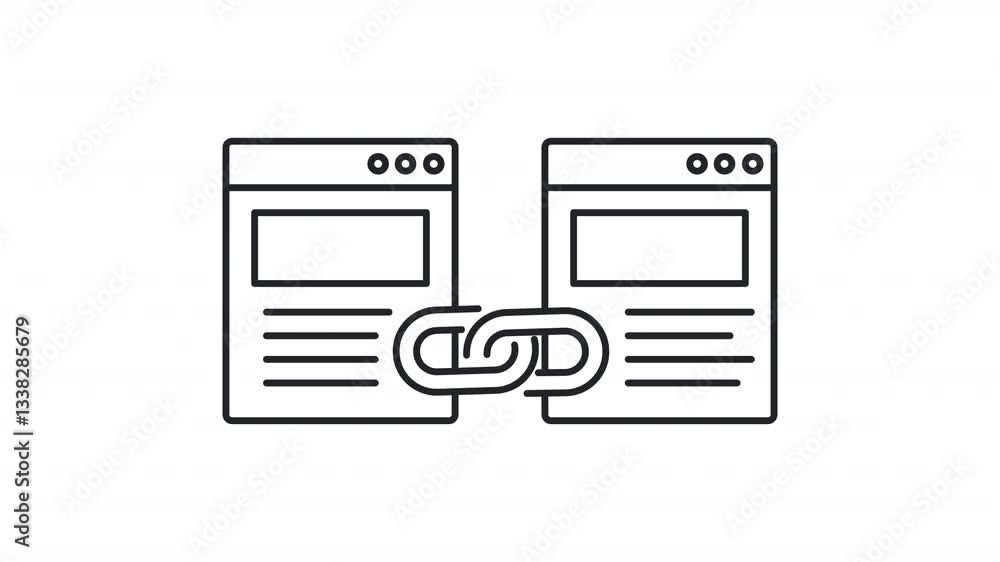 Aufkleber link building line animation. websites connected with chain animated icon. increasing search engine 