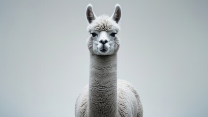 Obraz premium Medium grey alpaca gazing at the camera.