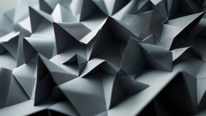 Fototapeta premium Macro shot of paper arranged in geometric shapes, creating a three-dimensional effect, abstract backdrop.