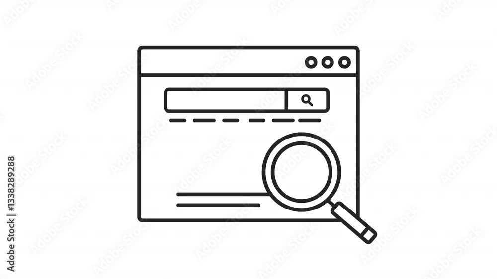 Poster search optimization line animation. magnifying glass over web site animated icon. content analyzing 