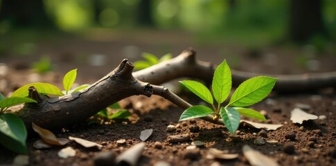 A single branch has been broken and lies on the ground, wood, woodgrain