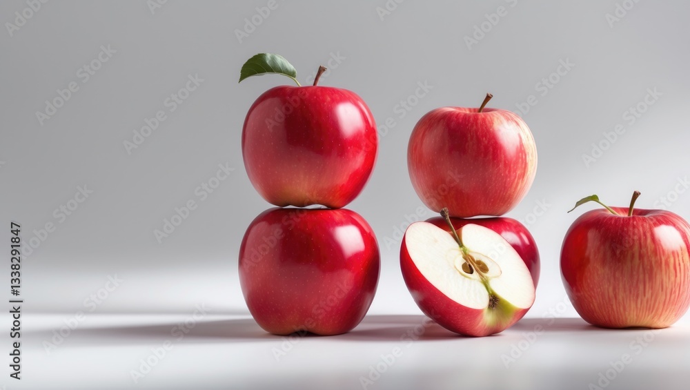 Poster Red apple arrangement. Red apple grouping isolated on a surface. Red apple close-up. With clipping path.