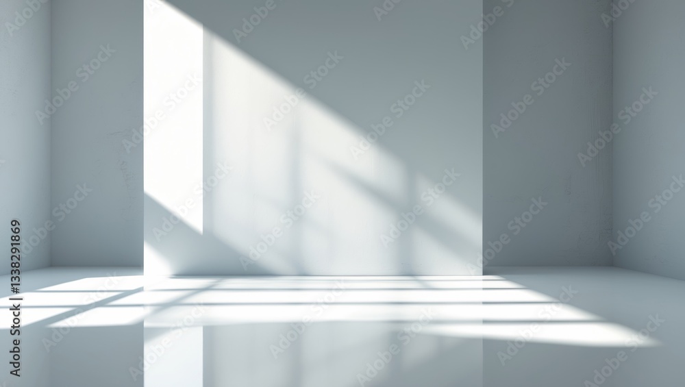 Poster wall interior background in a studio setting with product display and shadows from a window in white