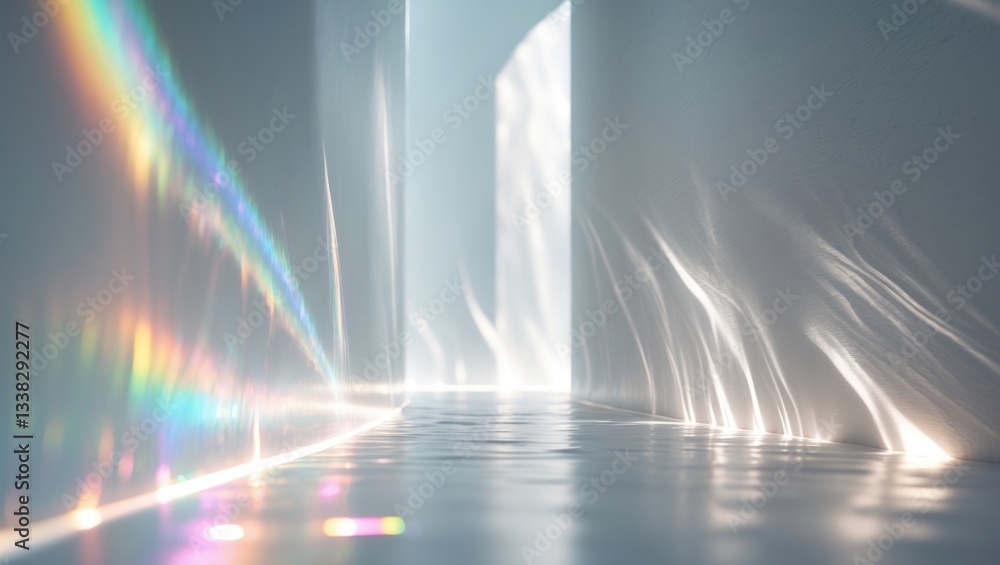 Poster blurred dreamy surreal rainbow light refraction texture overlay effect for photography and mockups. 
