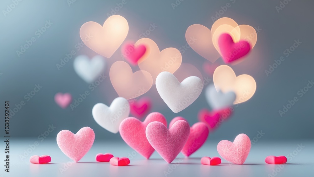 Poster valentine backdrop mockup featuring heart-shaped light bokeh on a seamless background. suitable for 