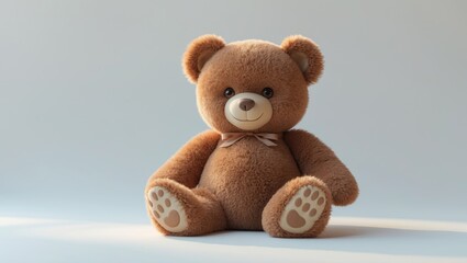 Obraz premium Lovely brown teddy bear on a white background, mock-up for celebration card.
