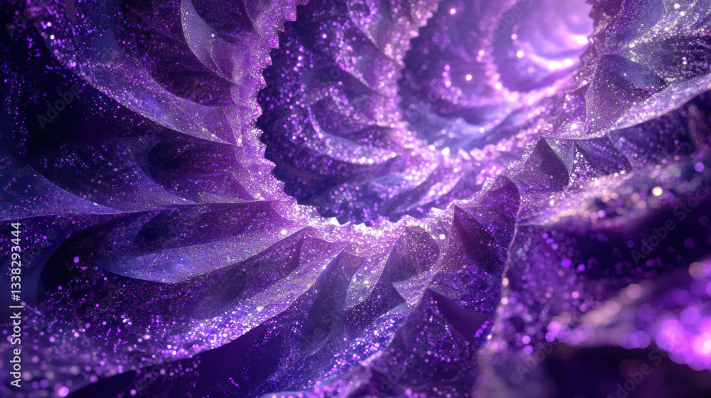 Poster mesmerizing abstract image featuring swirling purple fractal patterns with sparkling details, creati