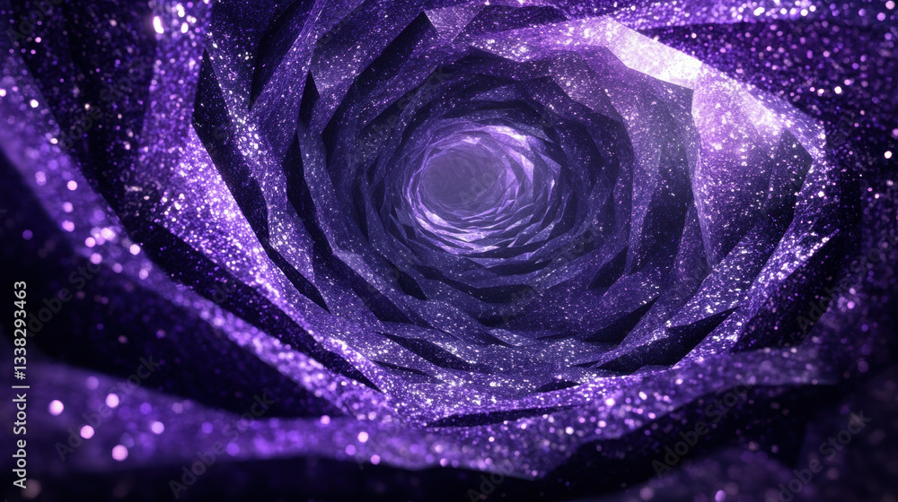 Poster mesmerizing spiral tunnel with vibrant purple hue and sparkling textures creates sense of depth and 
