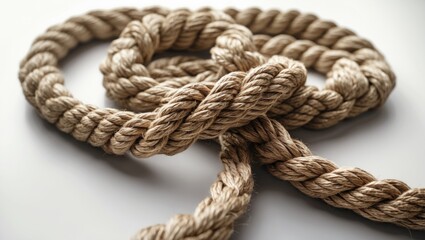 Durable hemp rope arranged on a white background.