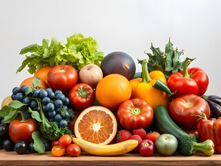 Fresh Fruits and Vegetables Assortment Tomatoes, Grapes, Oranges, Peppers, Broccoli, Salad, Healthy Eating.