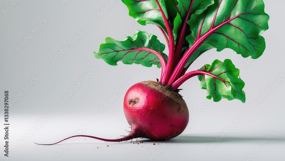 Poster red beetroot with leaf separated on white background, fresh beetroot separated on white background.